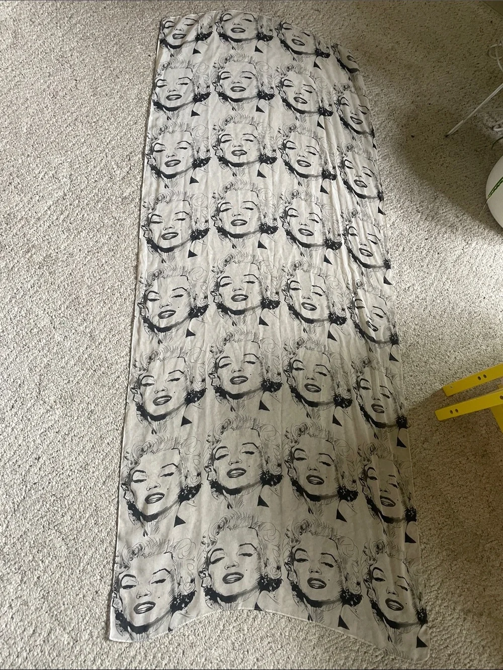Monroe Pop Art Face Print Sheet Black & White Silk Scarf